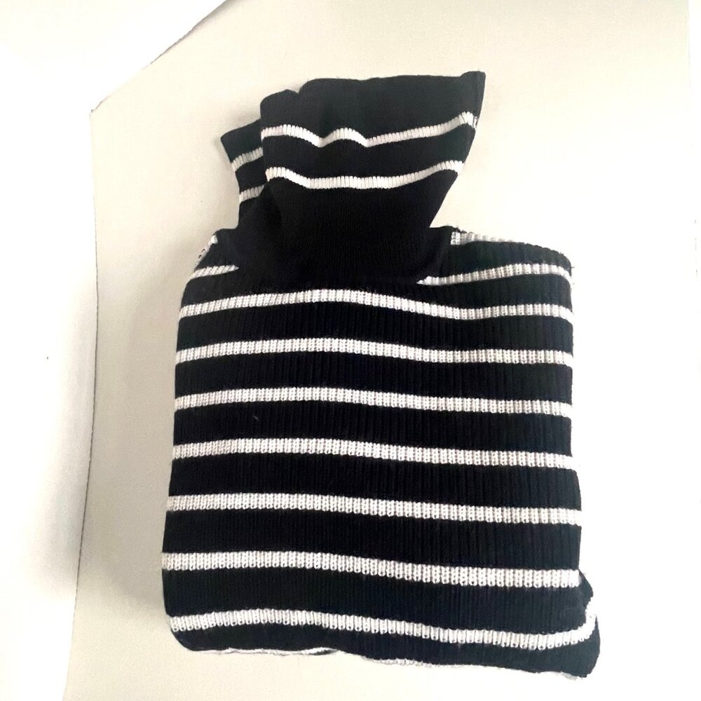 Patrick Assaraf Merino Wool Black & White Stripe Turtleneck NWOT - Picture 5 of 8